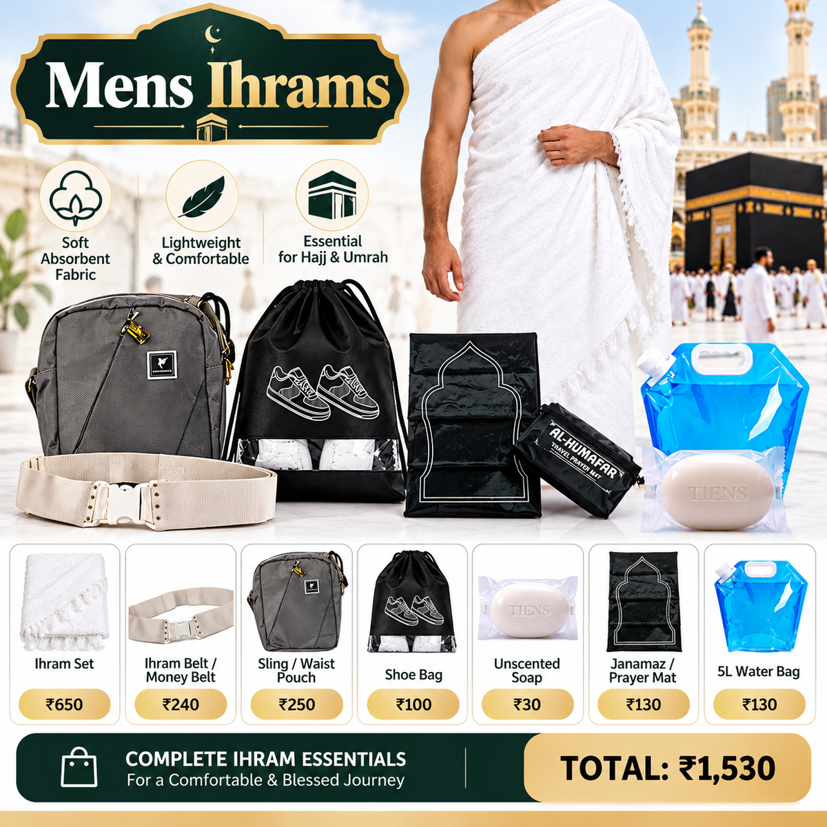 🕋 MEN'S HAJJ & UMRAH ESSENTIAL COMBO