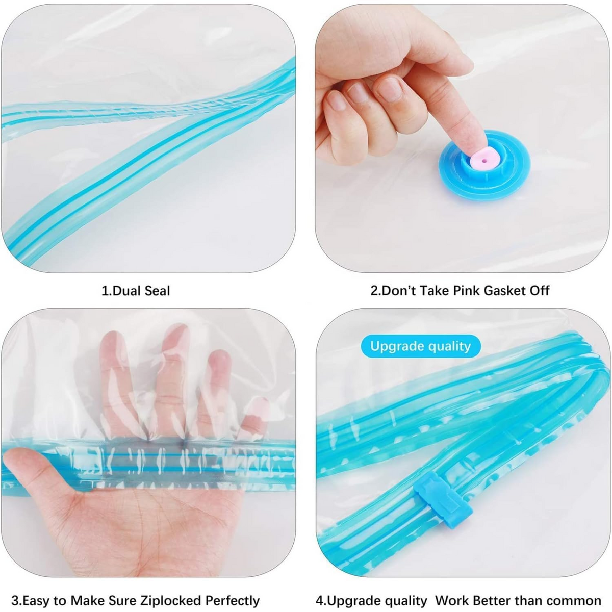Vacuum Storage Bags with Hand Pump | Set of 5 Space Saver Bags (1 Jumbo, 2 Large, 2 Medium) | Reusable Airtight Ziplock Compression Bags for Clothes, Blankets, Comforters, Bedding & Travel