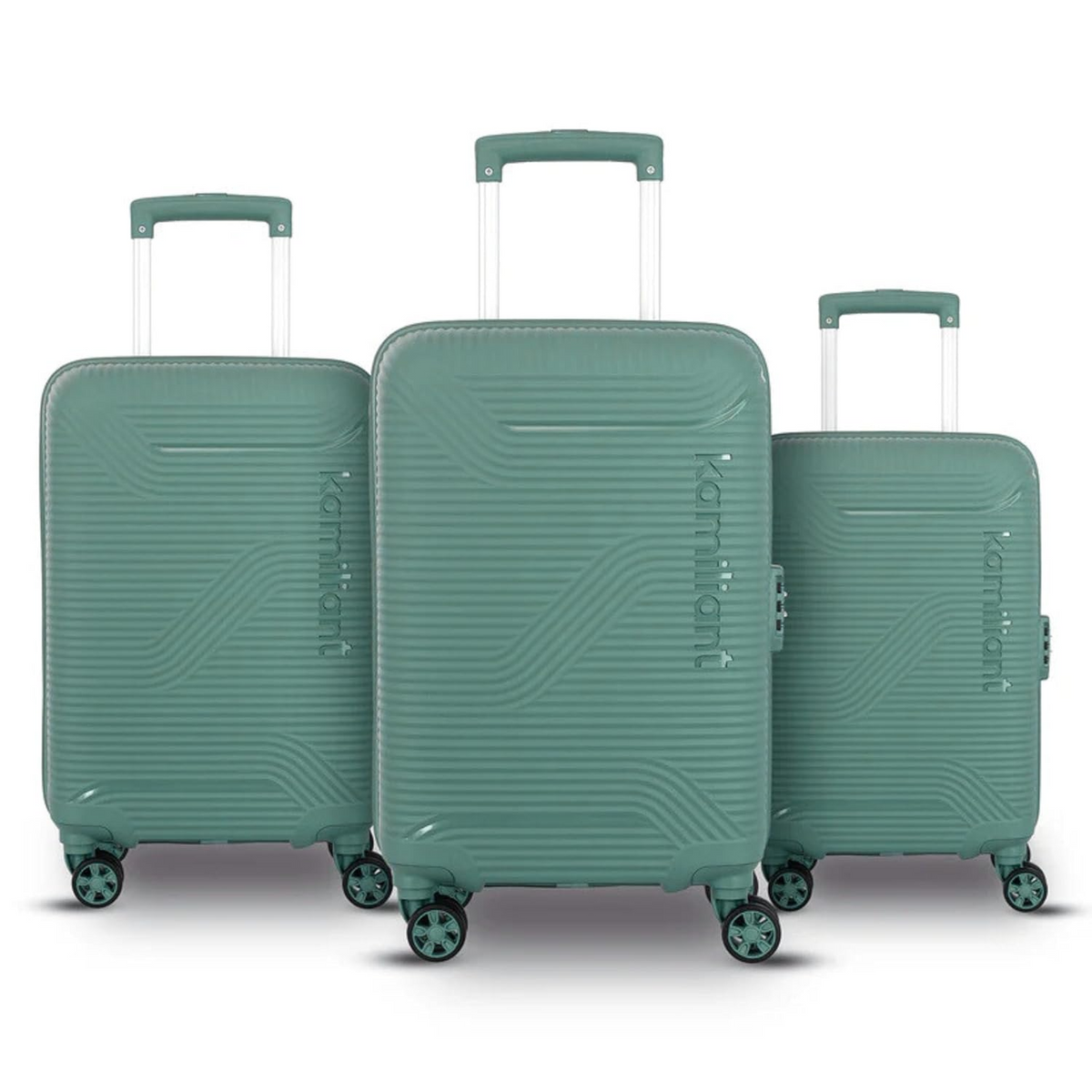 Kamiliant Nexus 3-Piece Luggage Set | PP Hard-Shell Trolley with 8 Spinner Wheels & 3-Digit Lock, Trolley Bag/Luggage/Suitcase for Travel for Men and Women (Sage Green, Set of 3 (55 cm/69 cm/79 cm))