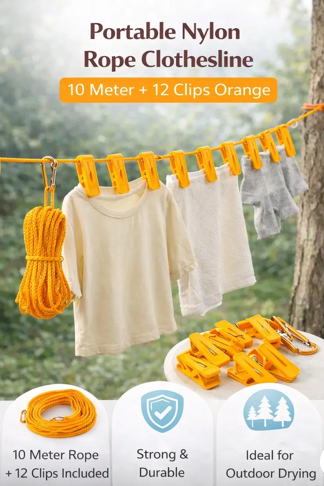 PORTABLE NYLON ROPE CLOTHESLINE 10 METER
